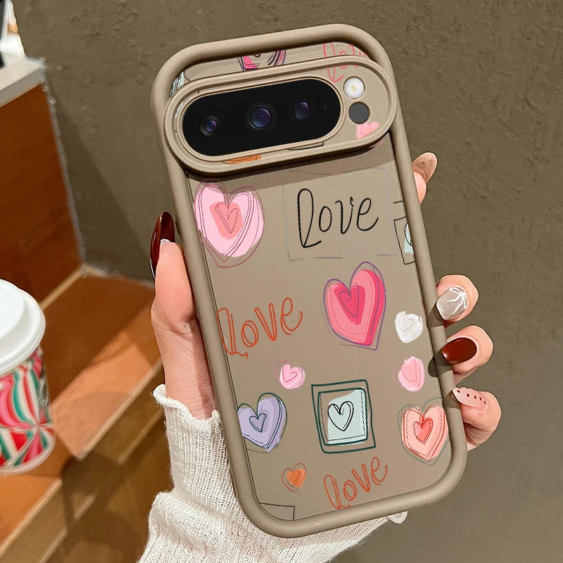 Love Heart Pattern Soft Case For Google Pixel 8A 8 Pro 9 Pro XL Shockproof Candy Color TPU Silicone Phone Cover For Pixel 9 Pro