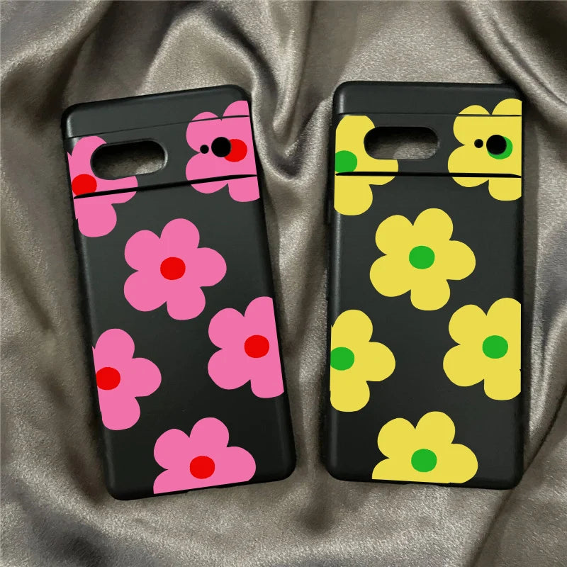 INS Cute Pink Daisy Flower Phone Case For Google Pixel 8 Pro 8A 9 Pro XL 10 7 6A 5G Fashion Floral Black Soft Silicone Cover Bag