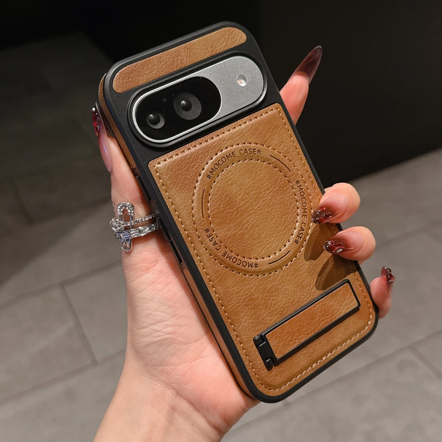 PU Leather Mag-safe Wireless Charge Case for Google Pixel 10 9 Pro XL 9A 8 Magnetic Invisible Bracket Cover Stand Holder Shell