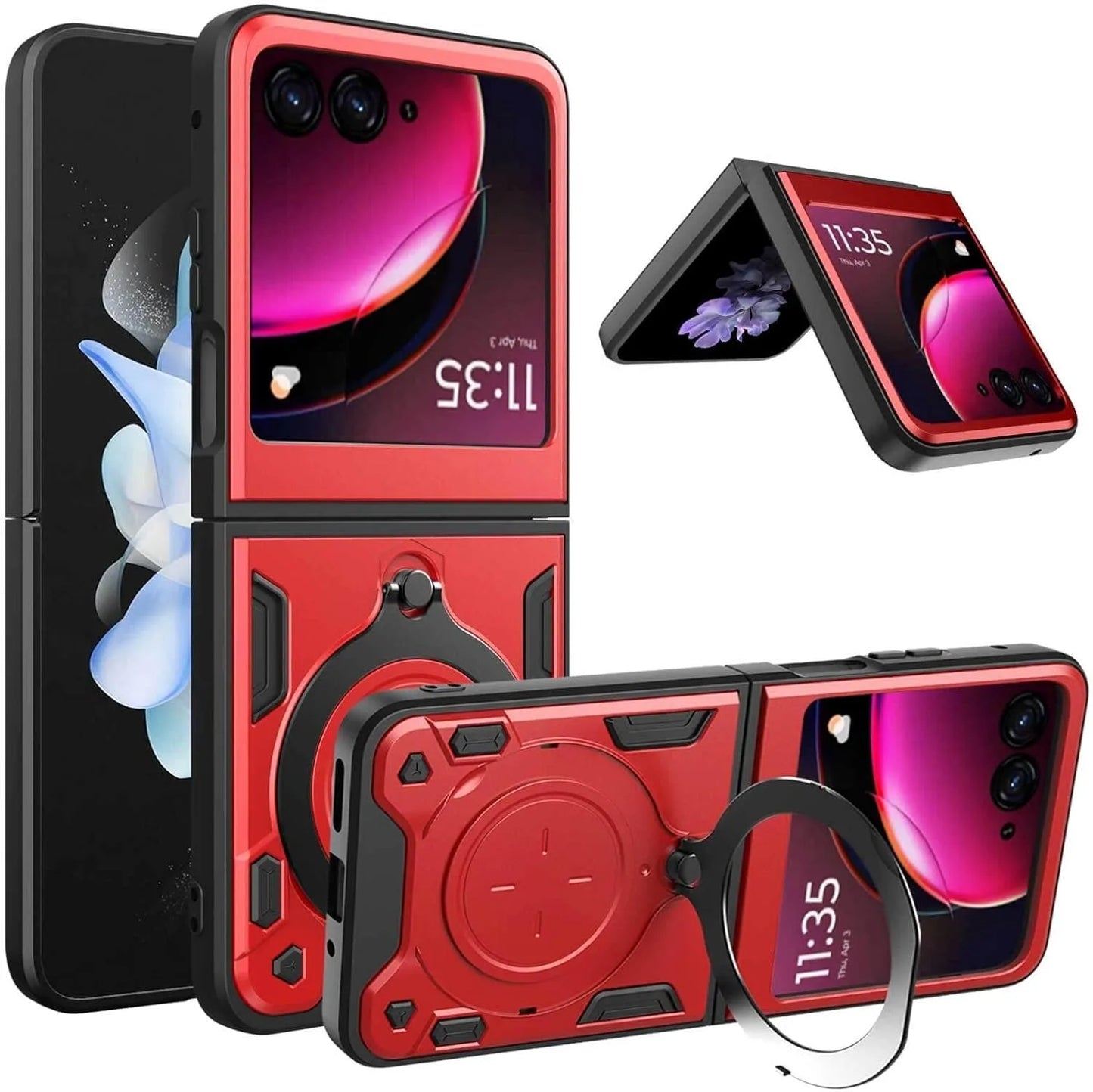 Protective Cover For Motorola Moto Razr 60 50 40 Ultra Razr Plus 2025 2024 2023 Case Ring Stand Holder Shockproof Fundas Coque