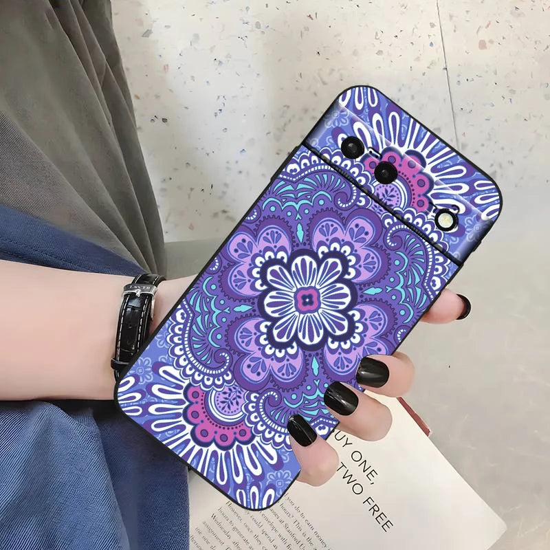 Mandala Flowers Beautiful Art For Google Pixel 9 8 7A 7 6A 6 5A 5 4 4A XL 5G Black Silicon Shockproof Shell Back Phone Case