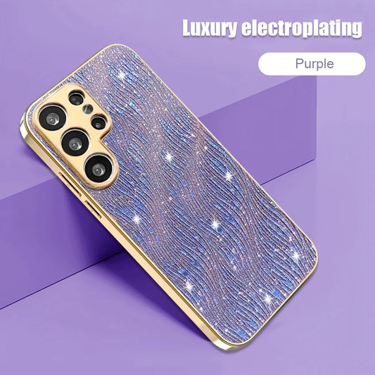 Glitter Water Ripple Case for Samsung Galaxy S25 S24 S23 Ultra S25 Edge S25 Plus S24 FE S23FE Gold Plating Hard Shockproof Cover