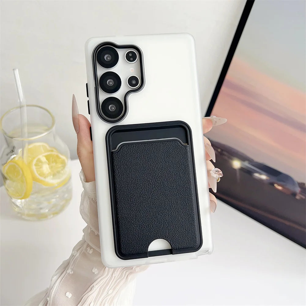 Luxury Card Holder Bag Phone Case For Samsung Galaxy S25 Edge S24 S23 Ultra Plus S24 FE Shockproof Card Slot Wallet Matte Cover