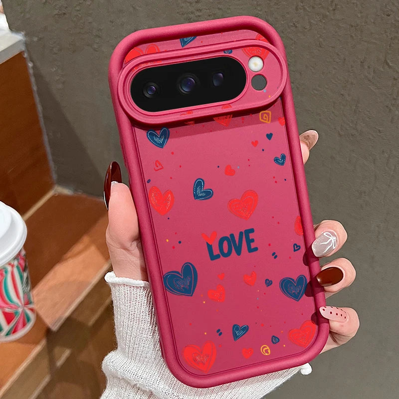Love Heart Pattern Soft Case For Google Pixel 8A 8 Pro 9 Pro XL Shockproof Candy Color TPU Silicone Phone Cover For Pixel 9 Pro