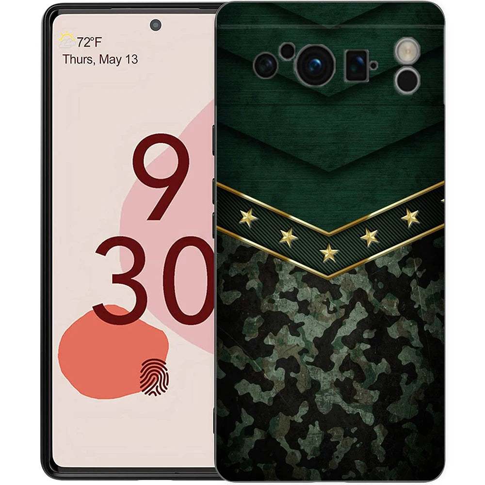 Luxury TPU Phone Case For Google Pixel 9 8 8A 7 7A 6 Pro XL 6A 5G Camouflage Camo Military Army Black Soft Back Cover