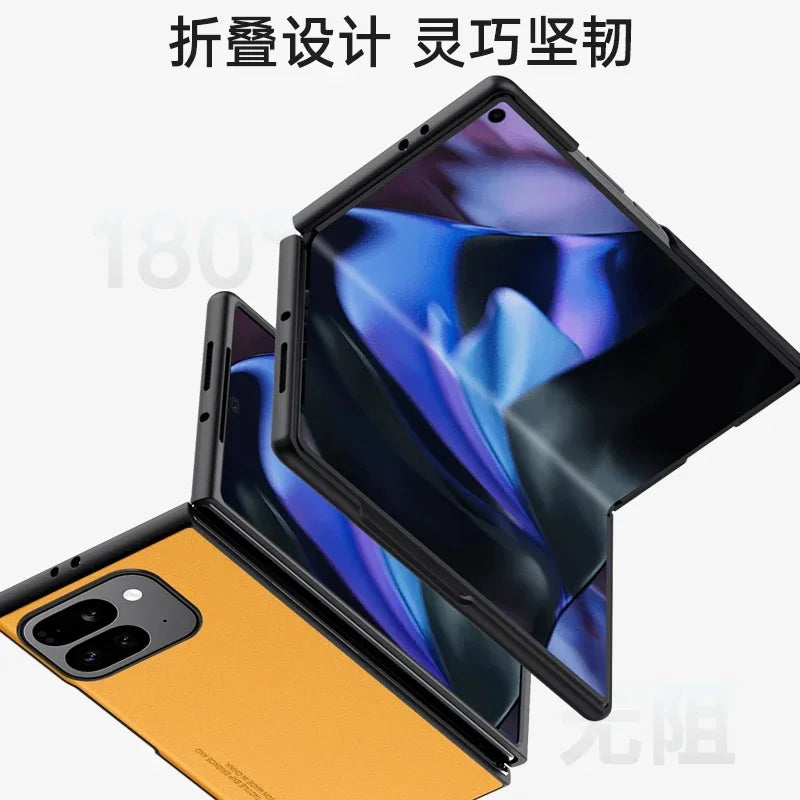 Plain PU Leather Phone Case For Google Pixel 9 Pro Fold Matte Cover Silicone Shockproof Soft Edge Back Cover For Pixel Fold2