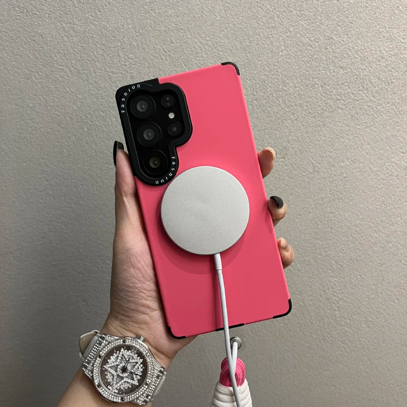 Pure Colour Fine Ring Magnetic Suction Liquid Lanyard Case for Samsung S22 S23 S24 S25 Ultra S25 Plus S25 Frame Printing Cover