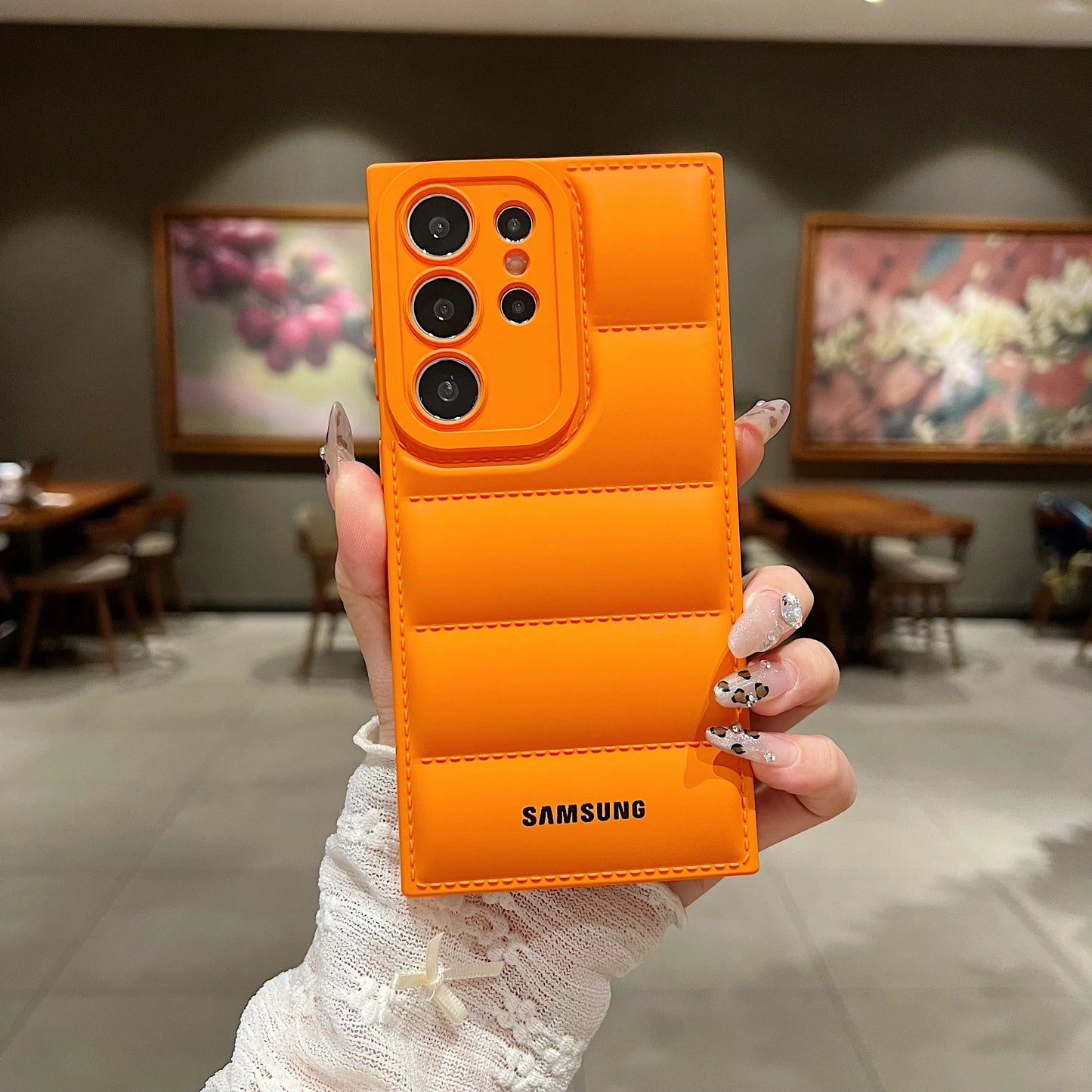 Wave Puffer Down Jacket Phone Case Samsung S25 S24 S23 S22 Ultra S21 Plus S20 Note 20 A72 A54 Solid Color Shockproof Soft Cover