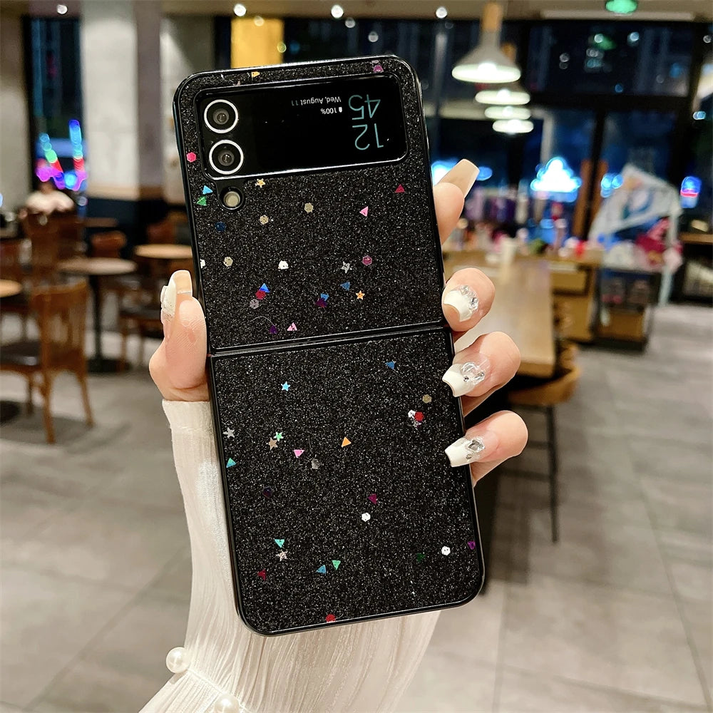 Luxury Glitter Solid Color Phone Case For Samsung Galaxy Z Flip 3 Z Flip 4 Z Flip 5 Lens Protection Shiny Shockproof Back Cover