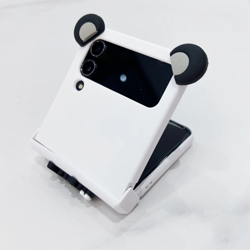 Korean Cute Pink Bear Ear Lucky Phone Case For Samsung Galaxy Z Flip 6 Zflip5 Cartoon For Z Flip3 Flip4 Hinge Protective Shell