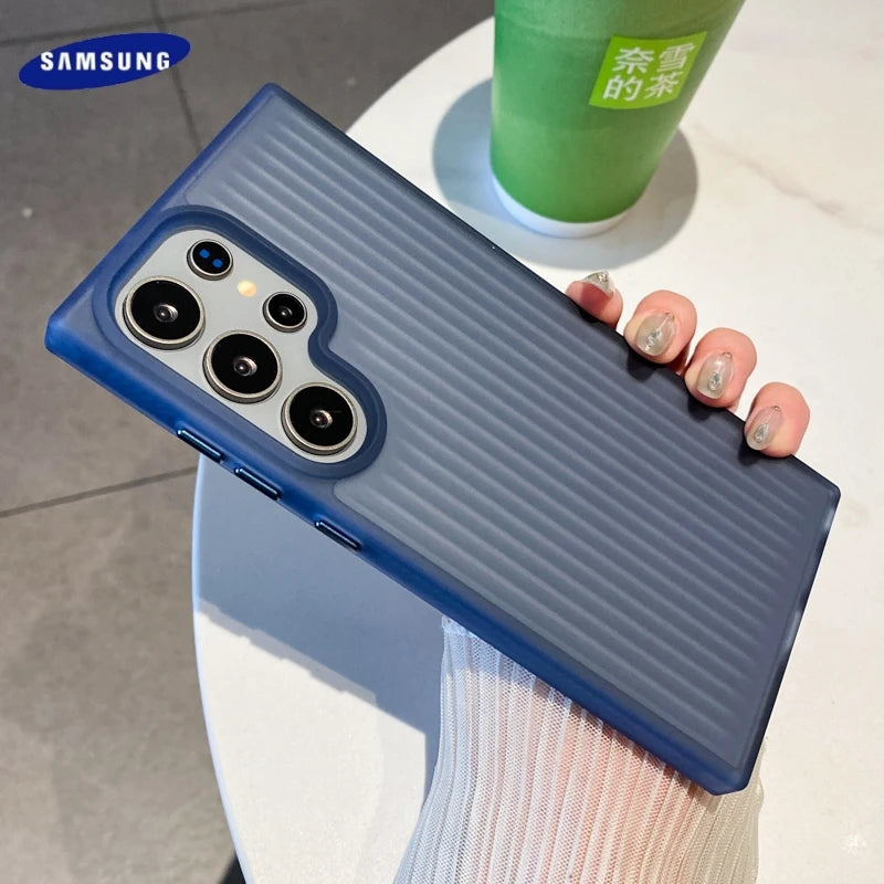 Corrugated Stripes Pattern Matte PC Case For Samsung Galaxy S25 S24 S23 S22 S21 Ultra Plus Translucent Shockproof Hard Cover