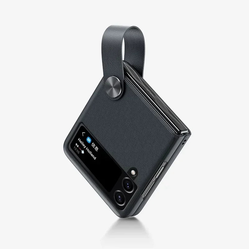 Matte Hand Strap Leather Holder Case for Samsung Galaxy Z Flip 3 4 5 6 5G Flip6 ZFlip4 Protection Luxury Foldable Fashion Cover