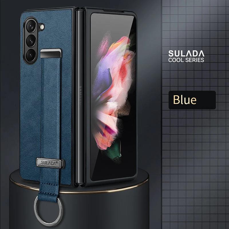 Finger Hand Grip Band Belt Strap Case For Samsung Galaxy Z Fold6 Fold5 Fold4 Fold 6 5 4 Business PU Leather Protector Shell