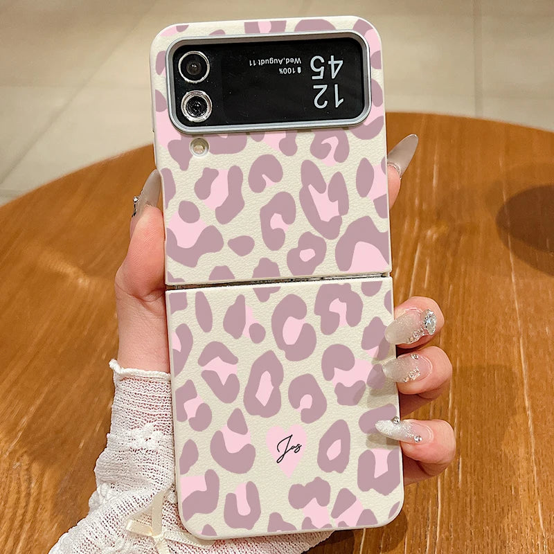 Leopard Pattern Magnetic Case For Magsafe For Samsung Galaxy Z Flip 6 5 4 3 Flip4 Flip5 Flip6 Leather Texture TPU Folding Cover