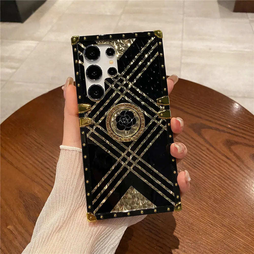 Feather Leopard Print Plating Flower Case For Samsung Galaxy S25 S23 S24 FE S22 S21 S20 A16 A26 A15 A25 A55 A54 Ring Cover