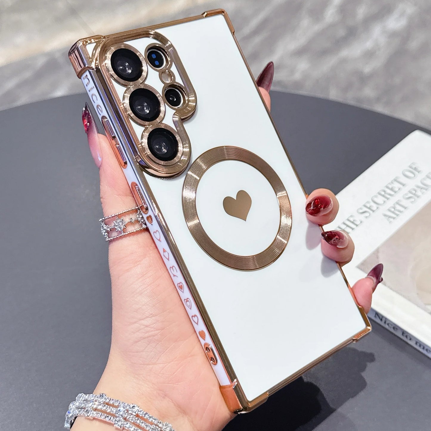 Lovely Heart Phone Case For Samsung Galaxy S26 Ultra Magnetic Wireless Charging Phone Cover For Samsung S25 Ultra S24Ultra Shell
