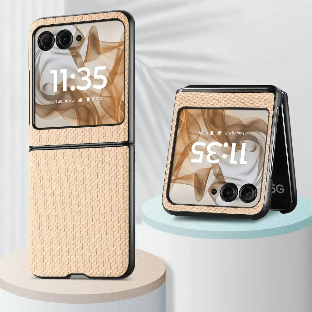 For Motorola Razr 50 Ultra Mooto Razr40 Carbon Fiber Pattern Plain PU Leather Phone Case Solid Color Anti-drop Protective Cover