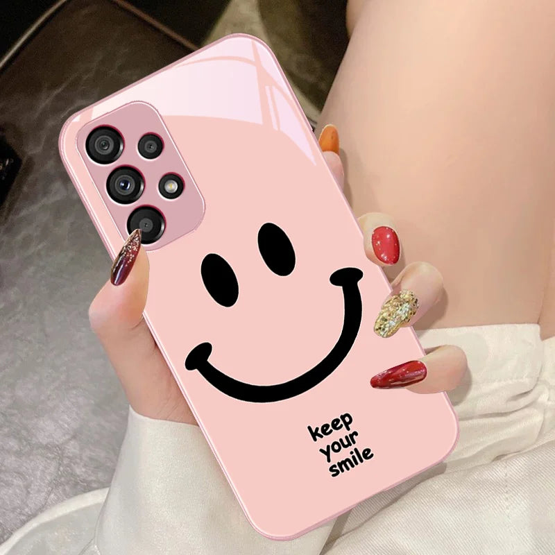 Tempered Glass Phone Case For Samsung Galaxy S10 4G S20 11E 30 S21 21Fe 22 Pro S23 Ultra 5G S8 S9 Plus Keep Your Smile