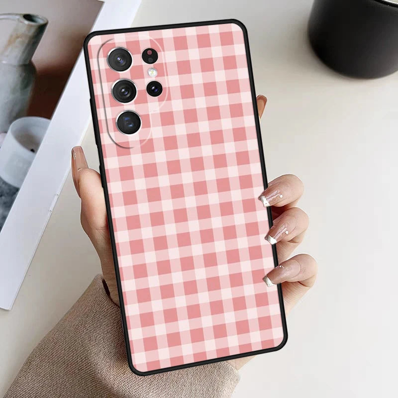 Phone Case For Samsung Galaxy S24 S23 S21fe S22 Ultra Plus Note 10 20 S8 S9 S10 Cover Pastel Gingham