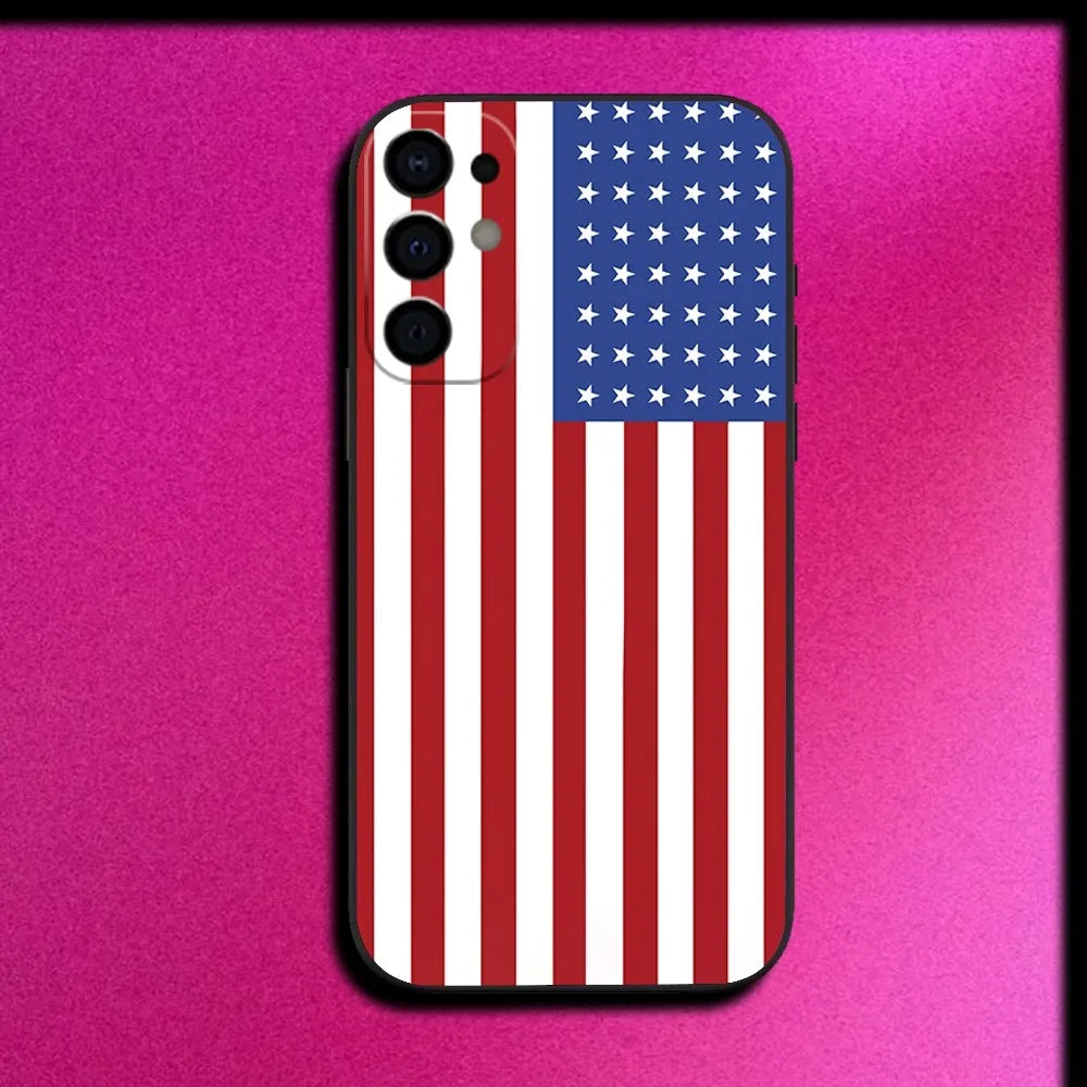 America USA Flag Phone Case For Samsung S25,S24,S21,S22,S23,S30,Ultra,S20,Plus,Fe,Lite,Note,10,9,5G Black Cover