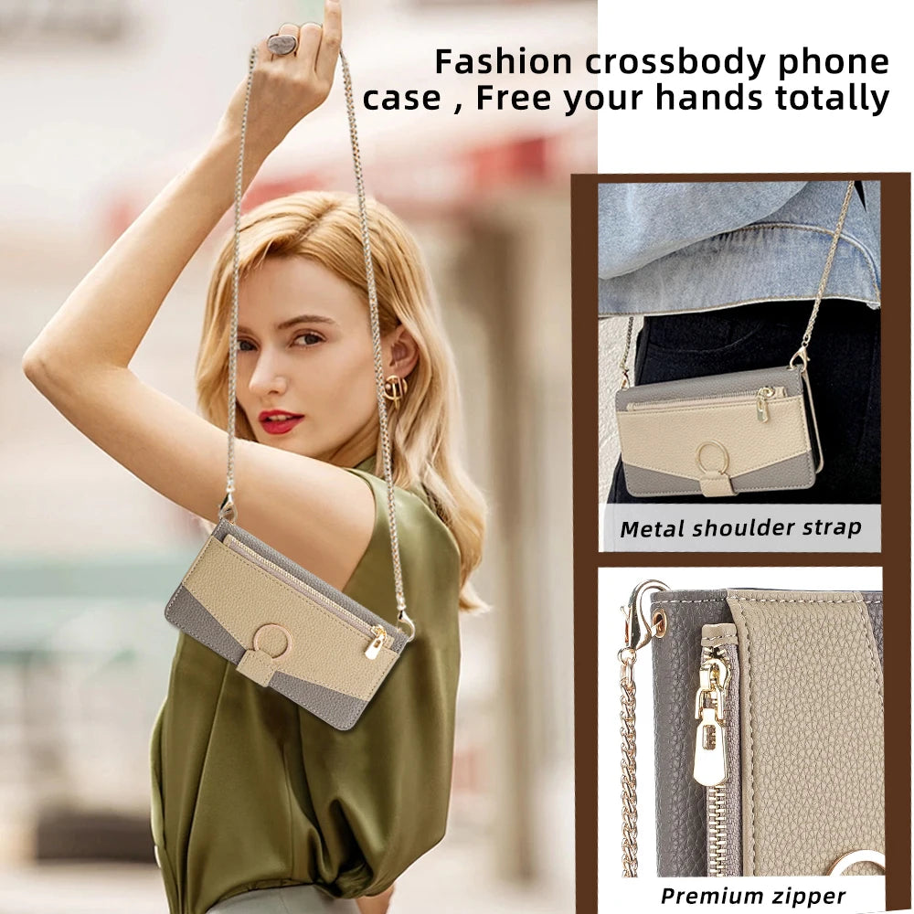 Flip Leather Crossbody Case for Motorola E14 G64 G64Y G85 G54 Moto G Power G Play G 5G 2024 Protect Cover Mini mirror Card Slots