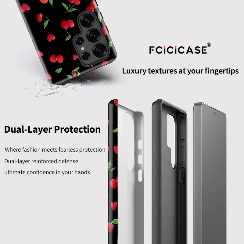 Fcicicase Fashion Acrylic Case For Samsung Galaxy S20 FE S23 Plus S24 Ultra S25 Cherry Love Heart Printing Protective Cover
