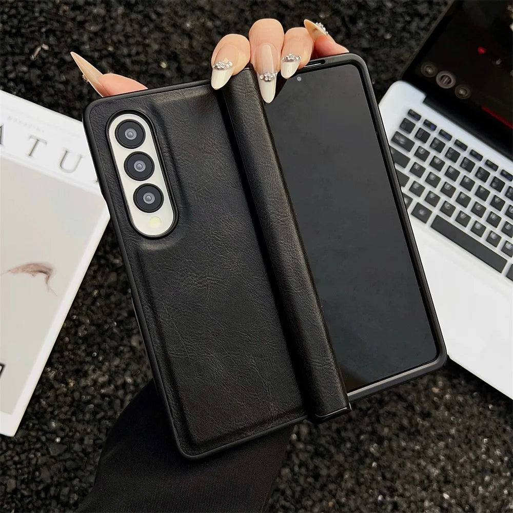 For Samsung Galaxy Z Fold 7 6 5 4 3 5G Case Folding Hinge Business PU Leather Shockproof Cover For Galaxy ZFold6 ZFold7 Fold5