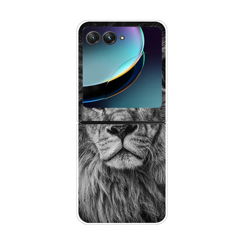 For Moto Razr40 Ultra 5G Case Plastic Wolf Lion Marble PC Hard Back Covers for Motorola Razr 40 Ultra Razr+ Razr4 2023 Capa