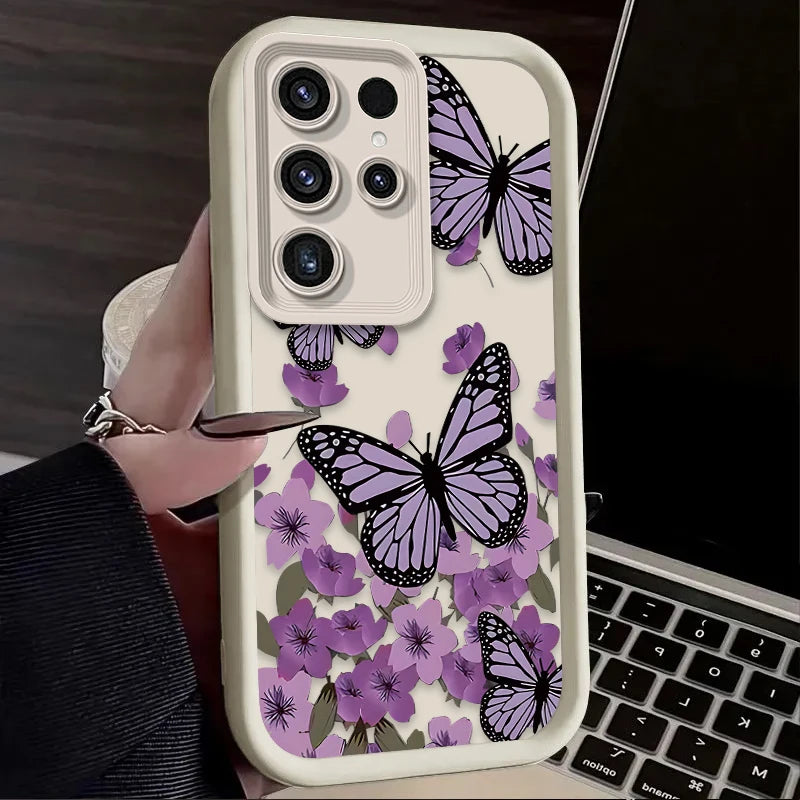 Purple Butterfly Phone Case for Samsung Galaxy S24 S25 S23 Ultra S22 S21 Plus FE A36 A56 A26 A16 A06 A15 A25 A35 A55 5G Cover