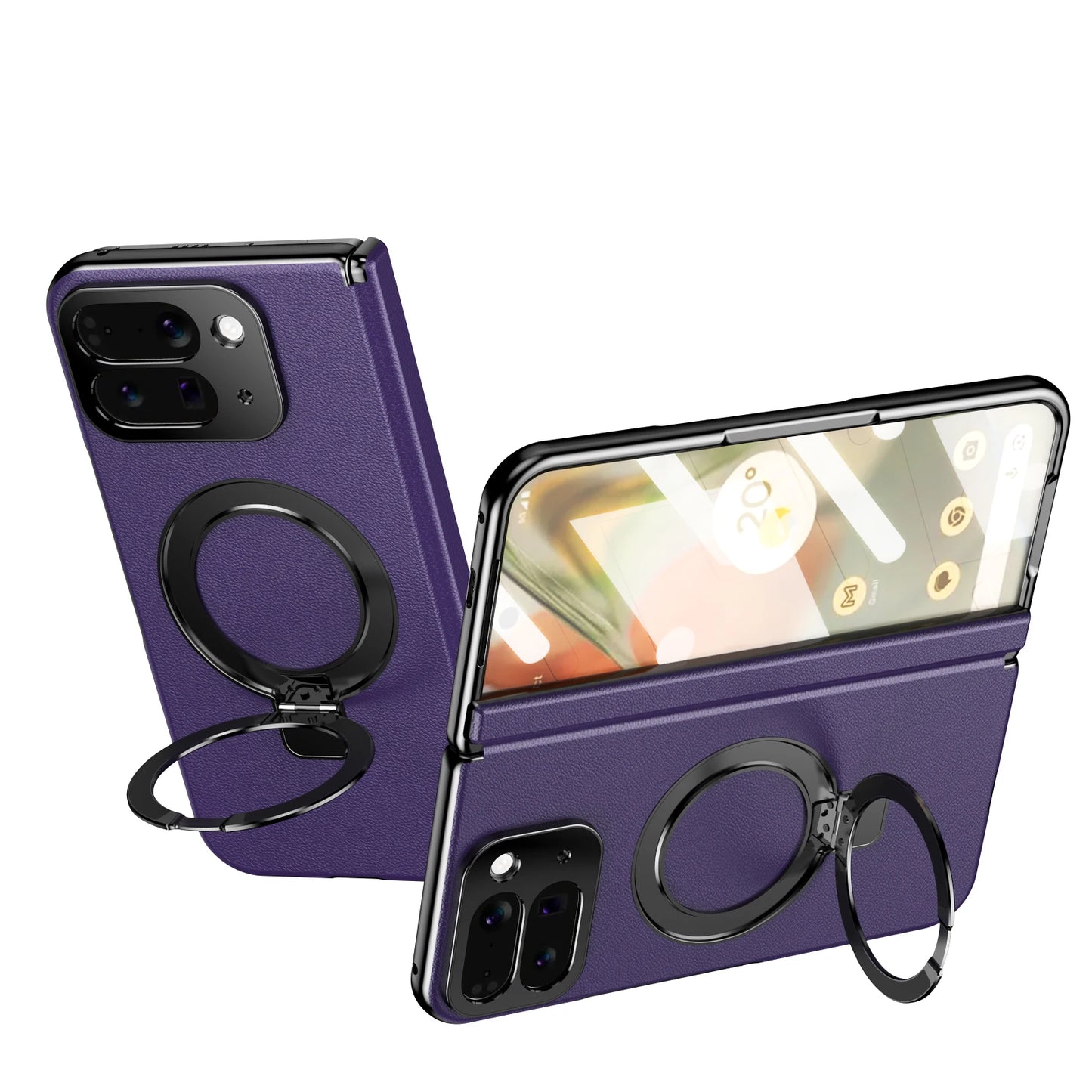 Foldable Magnetic Ring Stand Leather Case For Google Pixel 10 Pro Fold Bracket Cover Magnetic Pivot With Glass Screen Protector