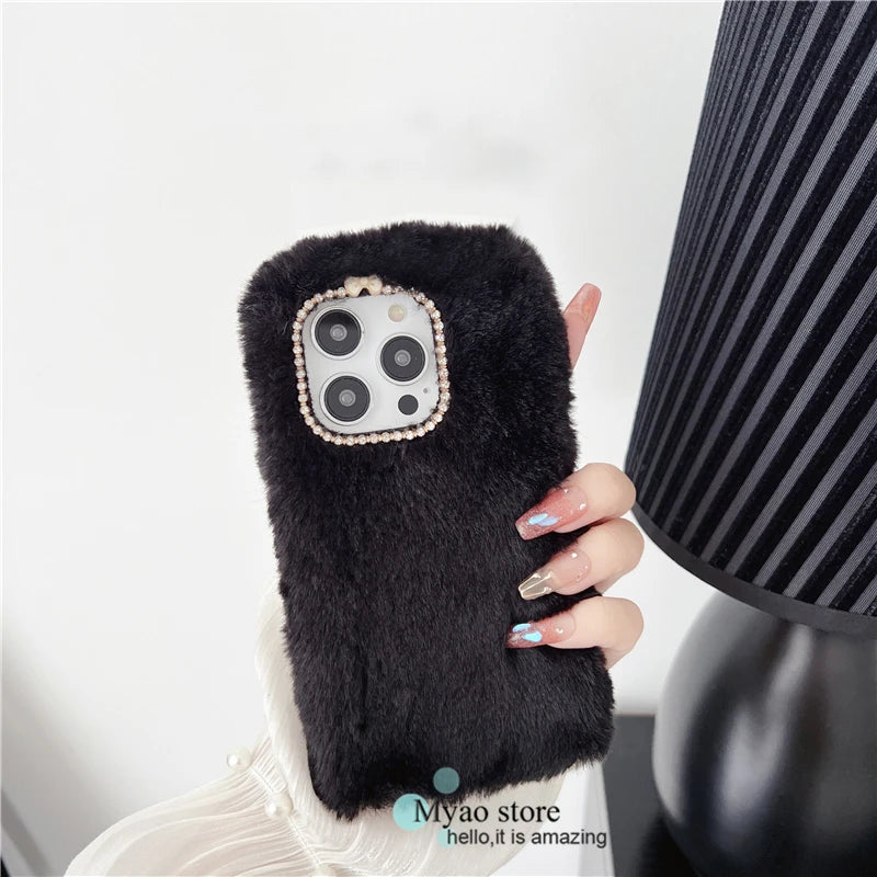 Hot Pink Phone Case For Google Pixel 9 9A 10 Pro 8 8A 7 7A  6 6A 5 5A Cady Color Fluffy Plush Fur Warm Soft Cover For Pixel 8