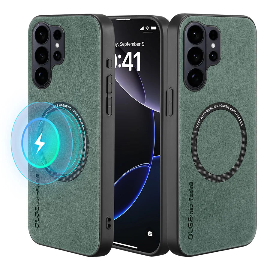 For Magsafe Phone Case For Samsung Galaxy S26 S25 S24 S23 S22 S21 S20 Puls Ultra Magnetic Wireless Charging Leather Back Cover