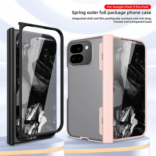 Luxury Screen Protector Film Hinge Phone Case For Google Pixel 9 Pro Fold Translucent Full Body Protective Shockproof Back Cover