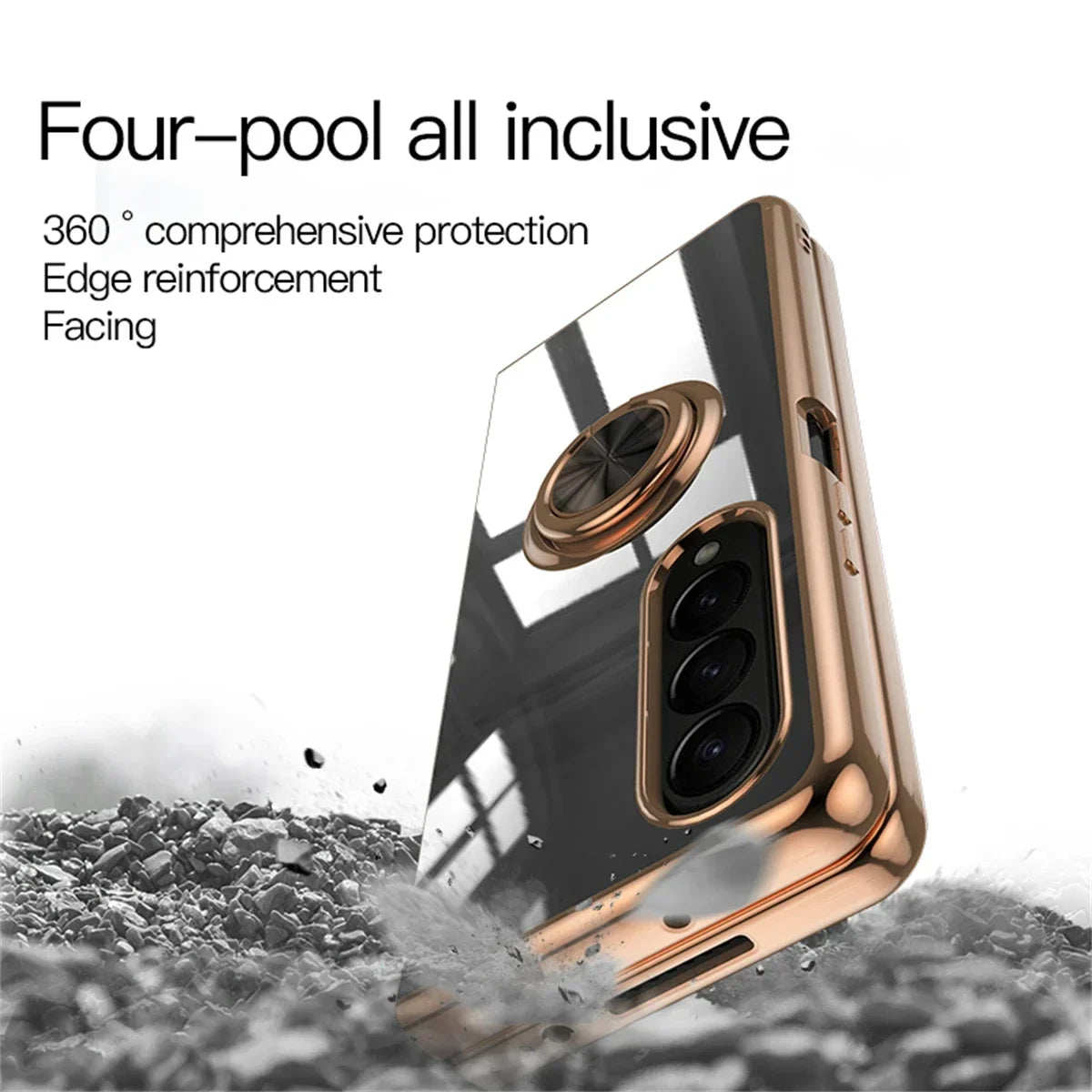 Electroplating Magnetic Ring Holder Phone Case for Samsung Galaxy Z Fold 6 5 4 Fold6 Fold5 Fold4 5G Shockproof Hard Shell Cover