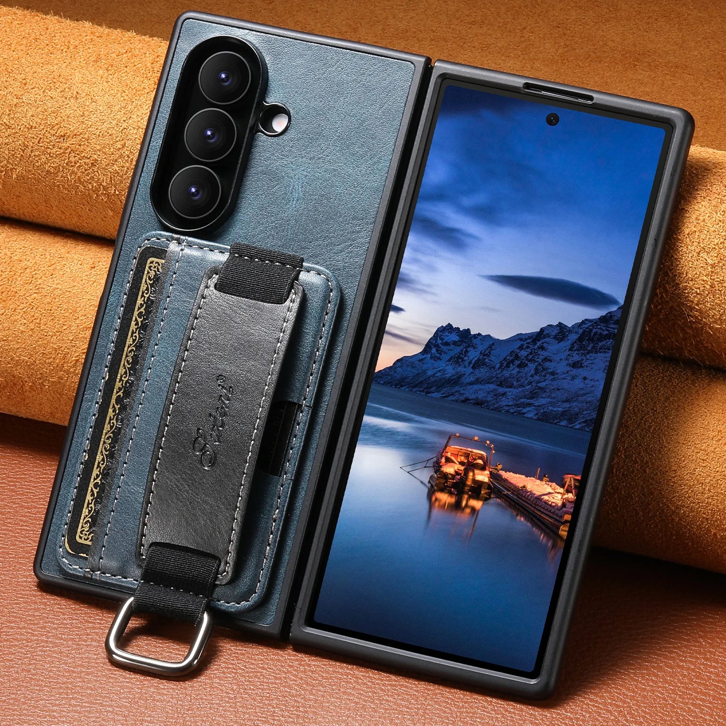 Oil Wax Leather Moblie Phone Case for Samsung Galaxy Z Fold 7 Fold6 5 Wrist Strap Ring Card Slot Wallet Holder Anti-fall Cover