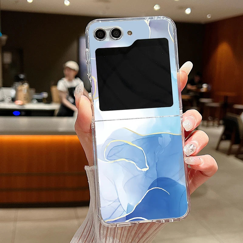 For Samsung Galaxy Z Flip 6 5 4 3 Case Luxury Watercolor Marble Pattern Hard Clear Folding Cover For Samsung Z Flip6 Flip5 Flip4