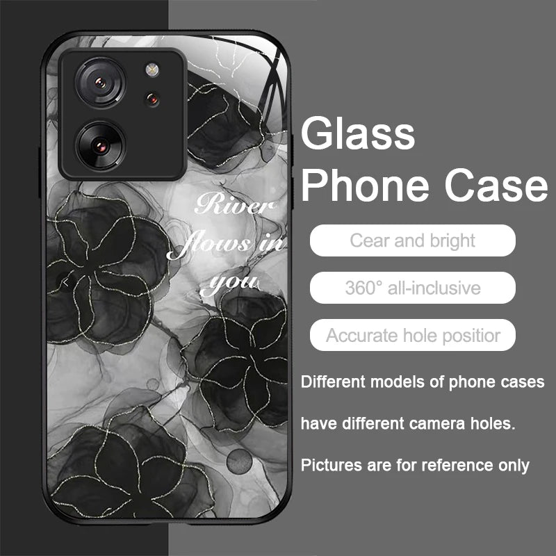Tempered Glass Phone Case for Motorola Moto G85 G84 G75 G55 G24 Edge 50 Fusion 40 Neo 30 Pro Luxury Black Rose Flower Hard Cover