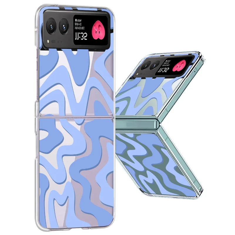 Stripe Pattern Clear Hard Phone Case For Motorola Razr 40 50 Ultra Fall Protection Folding Cover For Moto 40Ultra Razr40 Razr50