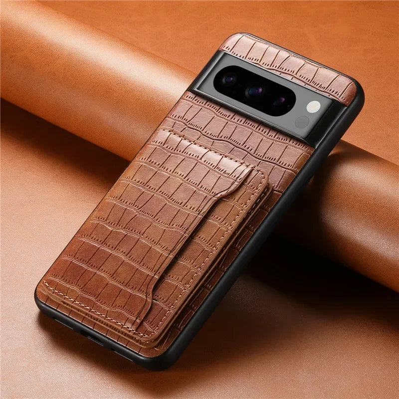 Multifunctional Crocodile Pattern Leather Phone Case Coque For Google Pixel 10 Pro 9 8 7 6 Pro 6A 7A 8A 9Pro Holder Shell Cover