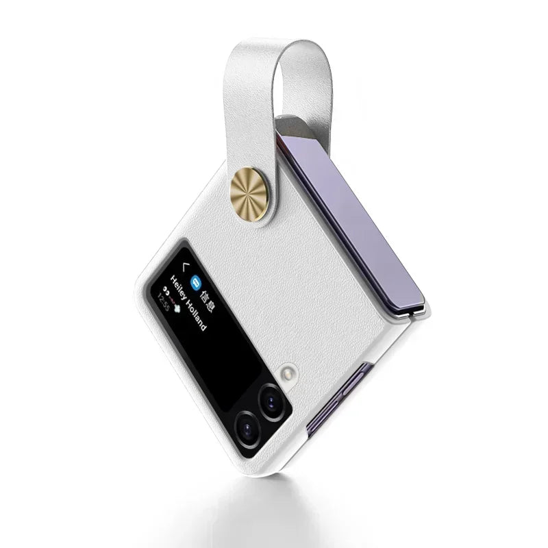 Matte Hand Strap Leather Holder Case for Samsung Galaxy Z Flip 3 4 5 6 5G Flip6 ZFlip4 Protection Luxury Foldable Fashion Cover