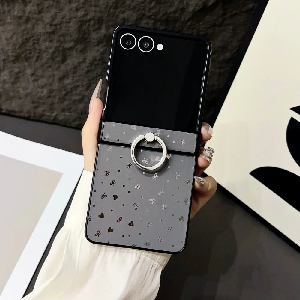 Z Flip7 Ring Buckle Bracket Love Heart Star Phone Case For Samsung Galaxy Z Flip 7 6 5 4 3 Hinge Protection Glitter Hard Cover