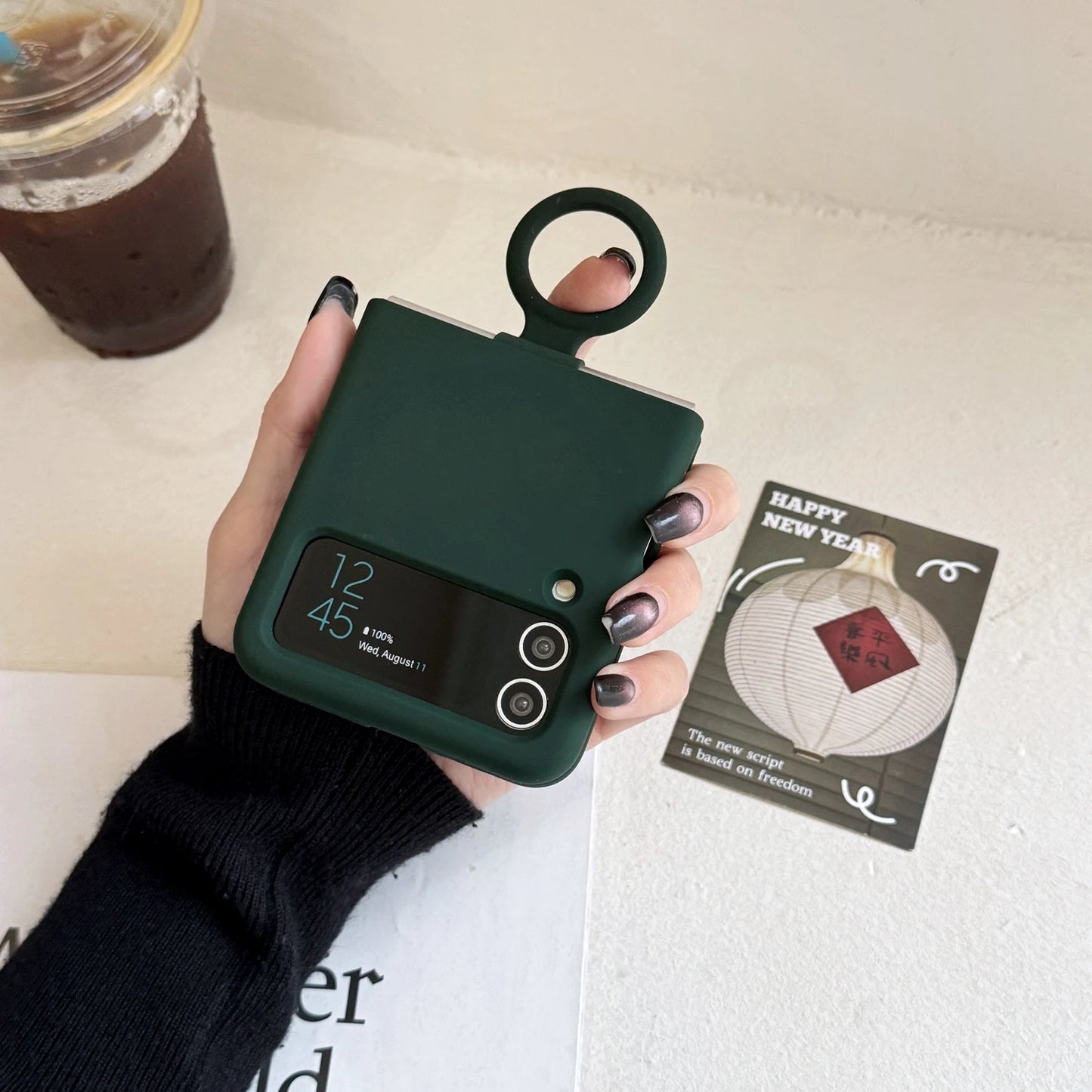 Ring Holder Matte Liquid Silicone Protective Cases For Samsung Galaxy ZFlip4 ZFlip3 Solid Color Soft Bumper Shockproof Cover