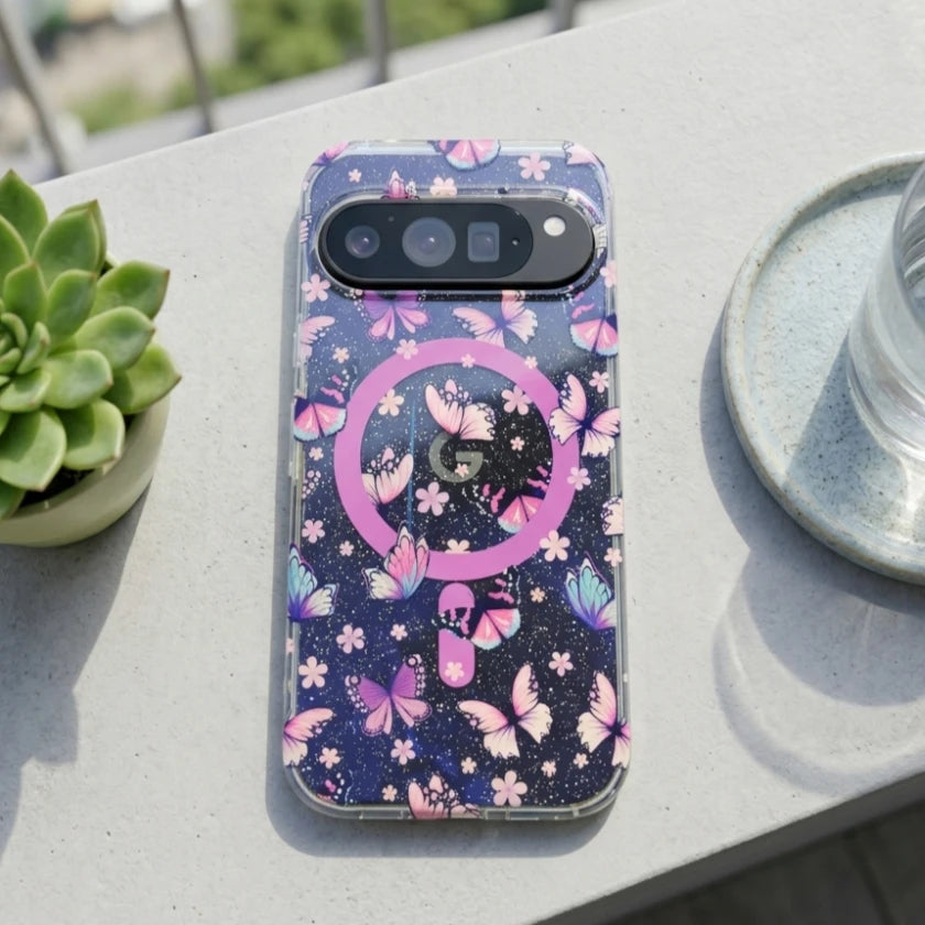 Pixel 10A For Magsafe Magnetic Check Pattern Butterfly Case for Google Pixel 10 9 Pro XL 9A 10A 10proXL Transparen Fashion Cover