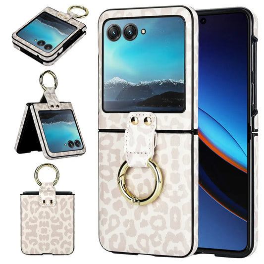Fashion Leopard Print Leather Ring Case For Motorola MOTO Razr 40 Ultra Razr40 Slim Cover Fundas