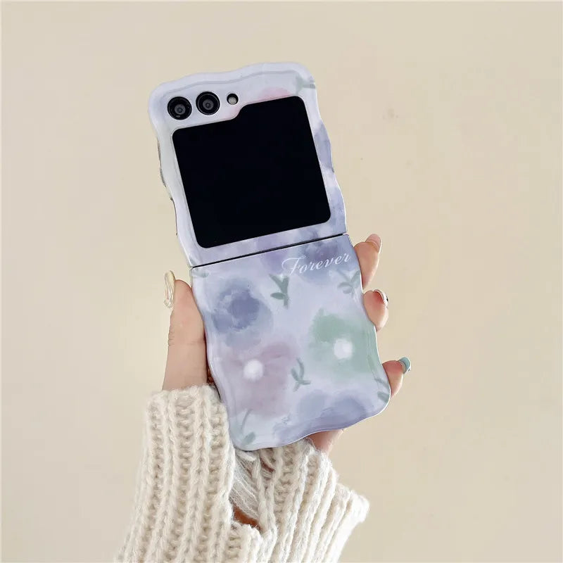 Cute Flower Pendant Phone Case For Samsung Galaxy Z Flip 3 4 5 5G Wave Shockproof Back Cover For Samsung Z Flip3 Flip4 ZFlip5