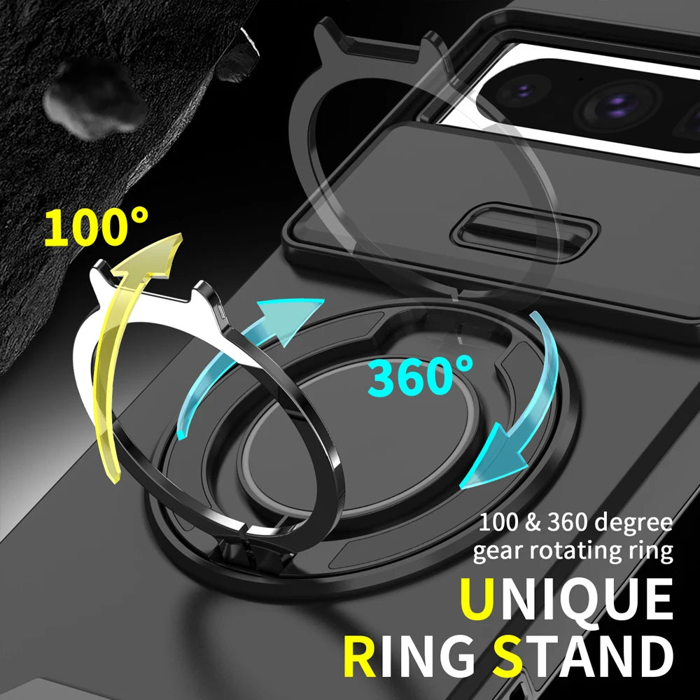 Magnetic Phone Case For Google Pixel 9A 9 Pro XL Rotating Folding Bracket Cover For Pixel 10 10Pro XL Slide Camera Protect Cover