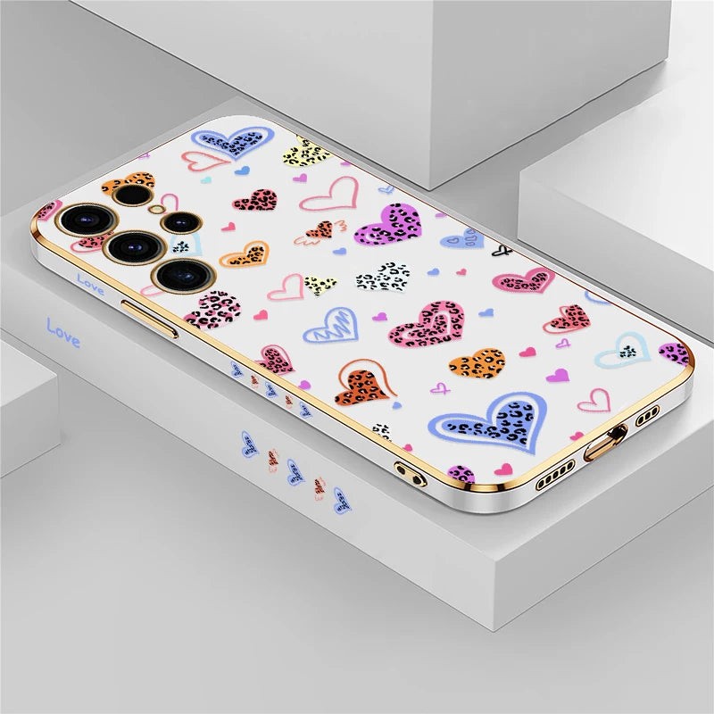 For Samsung Galaxy S25 Ultra Phone Case Cute Cartoon Love Heart Pattern Cover For Samsung S22 Ultra S21 Plus S24 Plus S23 FE