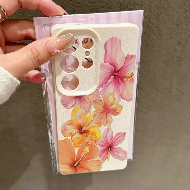 For Samsung Galaxy S25 S24 S23 S22 S21 FE Plus Ultra Watercolor Hibiscus Flower Phone Case for A55 A35 A15 A16 A56 A53 A54 Cover