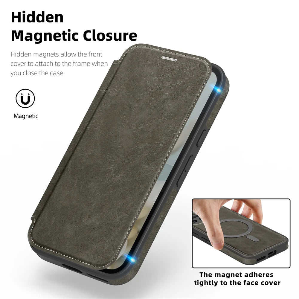 Luxury Flip Magnetic Slot Card Holder Leather Magnet Phone Case For Google Pixel 10 8 9 Pro XL 9A Solid Color Business Cover
