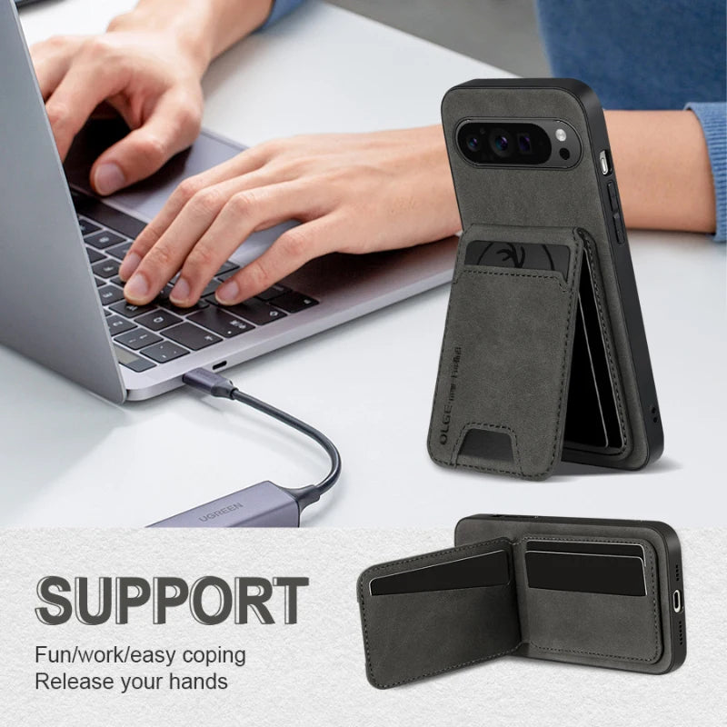 New Soft TPU Solid Color Leather Wallet Card Slot Bracket Shockproof Phone Case For Google Pixel 9 8 7 Pro XL 9A 8A 7A Back Case